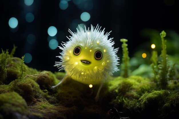 A puffer fish with a radiant glow in a magical underwater realm