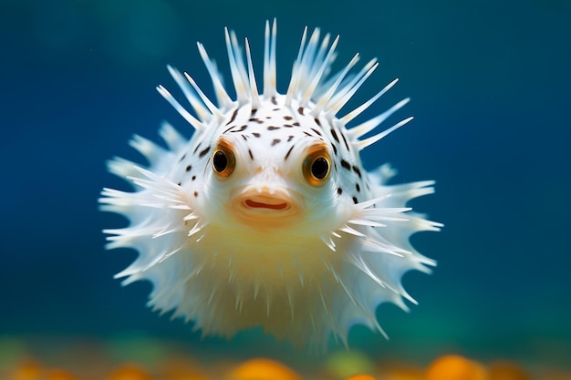 Photo a puffer fish with sparkling iridescent scales in a tropical sea