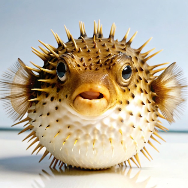 Photo pufferfish on white background ai generator