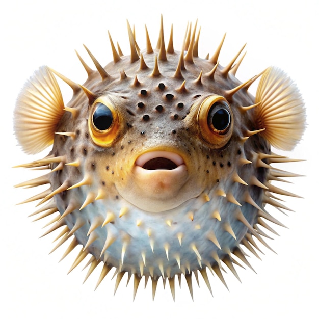 Photo pufferfish on white background ai generator