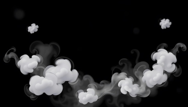 Photo puffs of white smoke over dark background isolated with white highlights