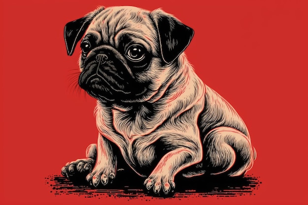 Pug dog charming and sweet on a red background