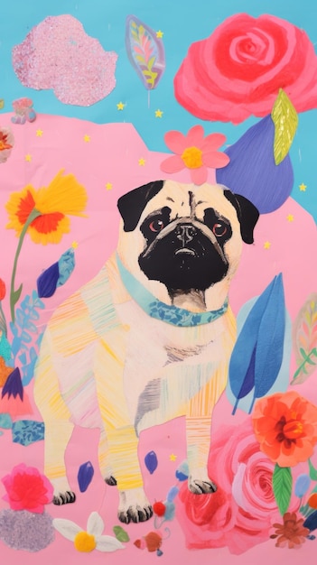 Photo a pug dog craft painting animal mammal