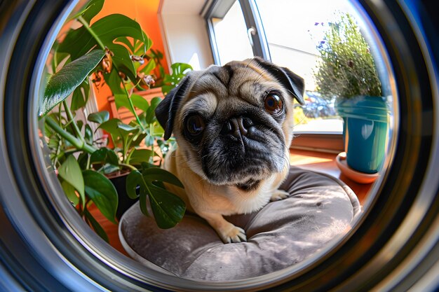 Pug Dog Taking Selfie with FishEye Lens