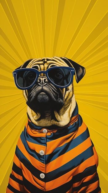 A pug sunglasses portrait mammal