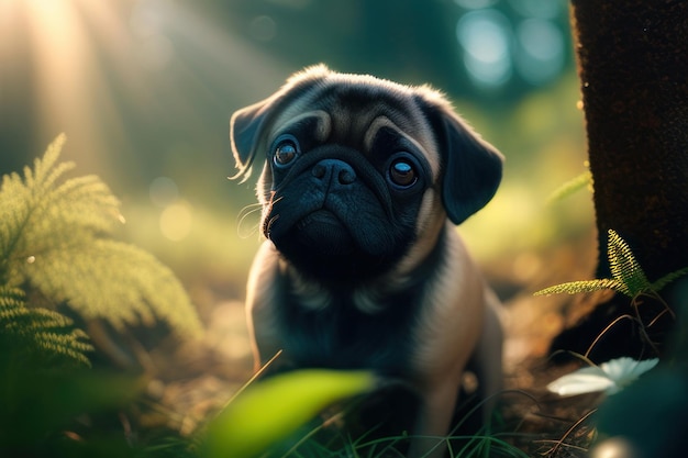 pug on a sunny day in the field