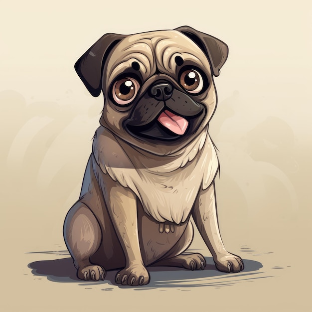 Pugtastic Adorable Cartoon Pug Sitting in Style