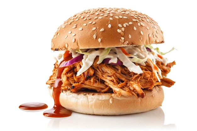 A pulled pork sandwich with coleslaw on top