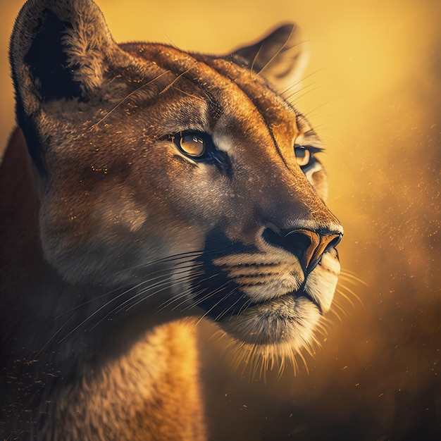 A puma looking at the horizon at sunset generative ai technology