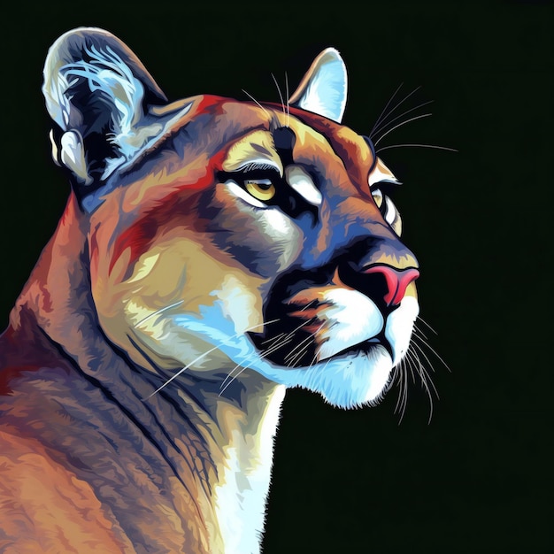 Puma wild cat on black background digital painting illustration