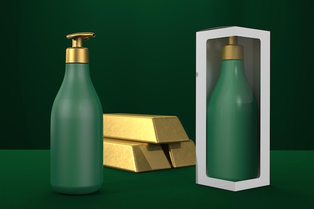 Pump Shampoo Bottles With a Box Front Side With Gold Bars