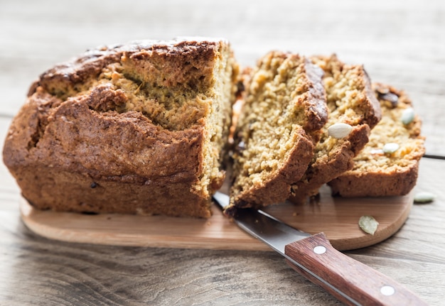 Pumpkin bread on the wooden board