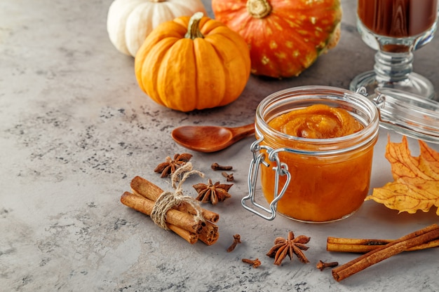 Pumpkin butter on concrete surface