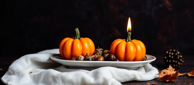 Photo pumpkin candles with acron and fall decor