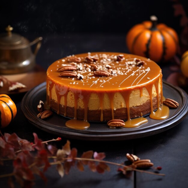 Photo pumpkin cheesecake with salted caramel