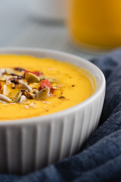 Pumpkin cream soup in a bowl