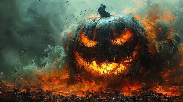 a pumpkin in the fire