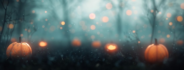 Photo pumpkin in foggy forest at night