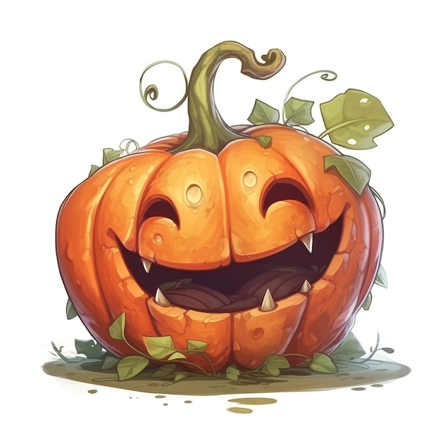 Pumpkin Fun A playful pumpkin with a joyful smile and sharp teeth Generated AI