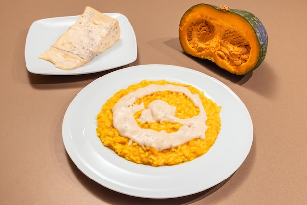 Pumpkin and Gorgonzola risotto Prepared according to a classic Italian recipe