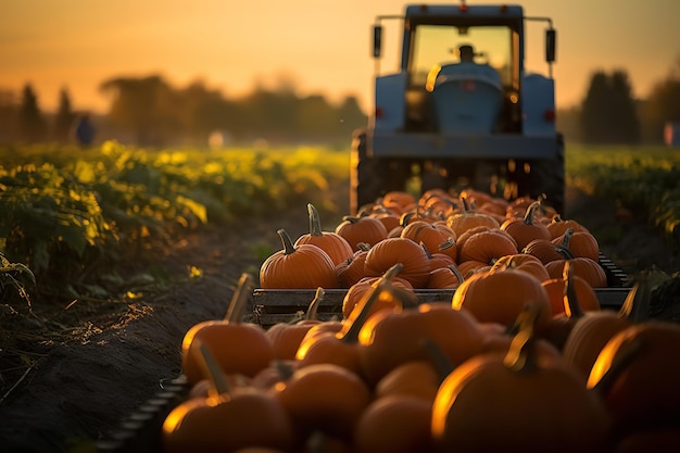 Pumpkin Harvest in the Golden Hour Light