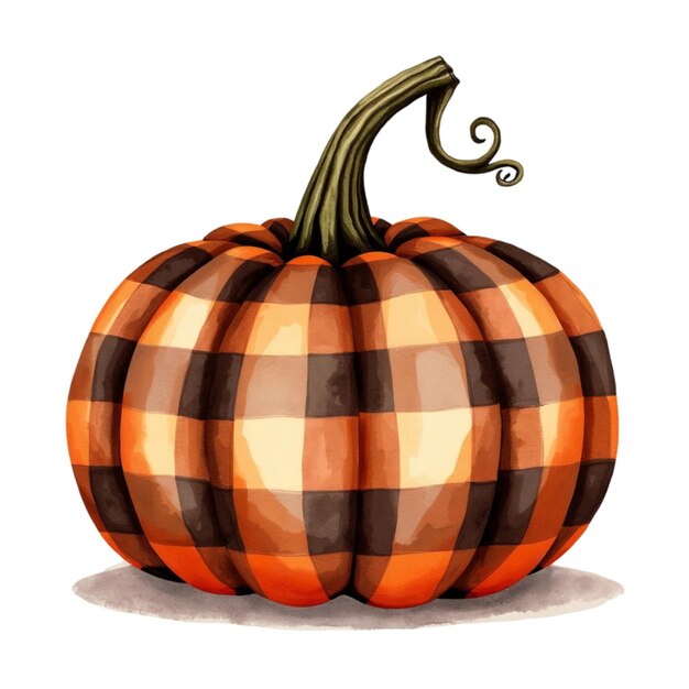 Photo a pumpkin is adorned with a plaid pattern featuring shades of orange brown and cream