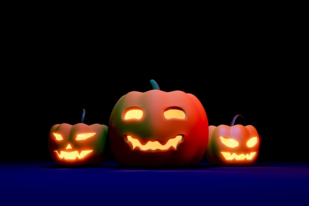 Pumpkin Jack O Lanterns and Ghost on Halloween for background or orther 3D Rendering