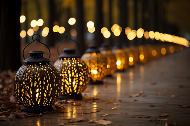 Photo pumpkin lanterns for thanksgiving night happy thanksgiving wallpaper banner background image