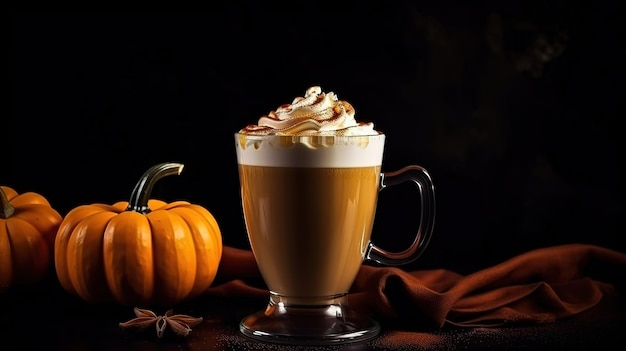 Pumpkin latte drink Autumn coffee with spicy pumpkin flavor Generative Ai