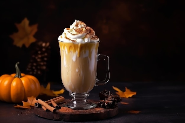 Pumpkin latte drink rustic Spice food Generate Ai