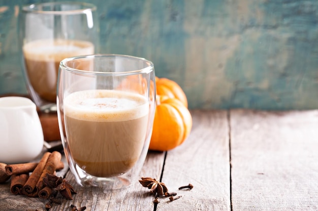 Pumpkin latte in glasses