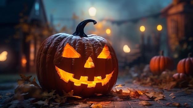 Pumpkin monster on halloween holiday Halloween background