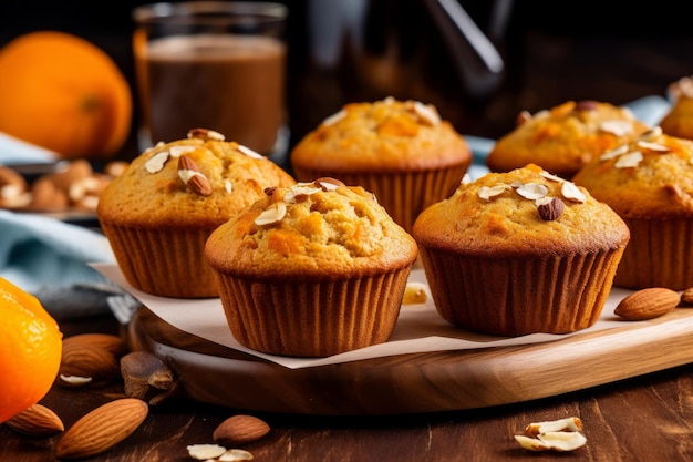 Pumpkin muffins on a plate with a pumpkin in the background