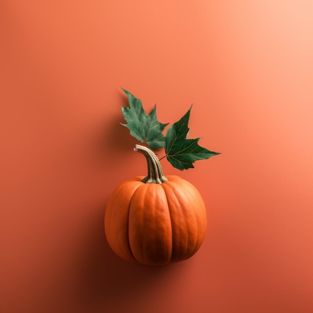 Pumpkin on orange background with copy space Halloween concept