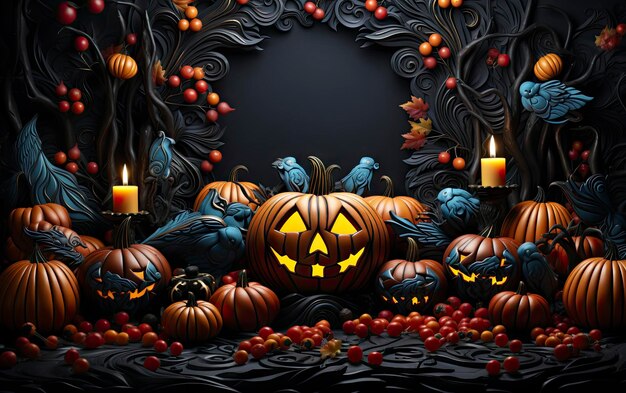 a pumpkin patch with a candle in the center.