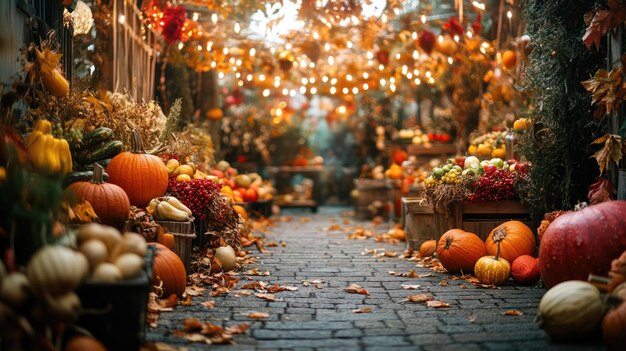 Photo a pumpkin patch with a christmas tree in the background