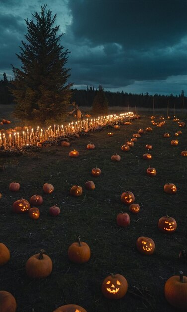 a pumpkin patch with a light on it