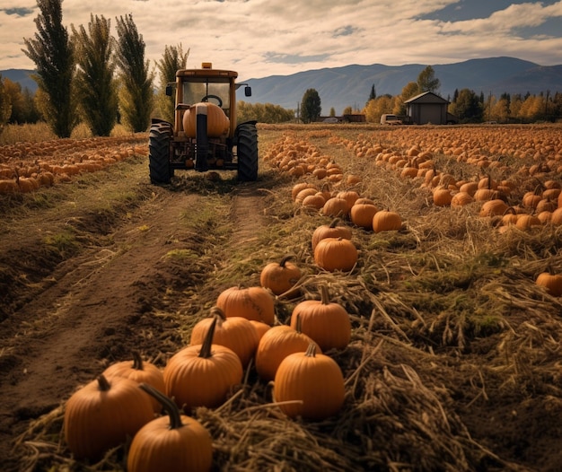 A pumpkin patch with a tractor ride