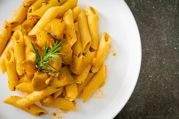 pumpkin penne pasta alfredo sauce - vegan and vegetarian food style