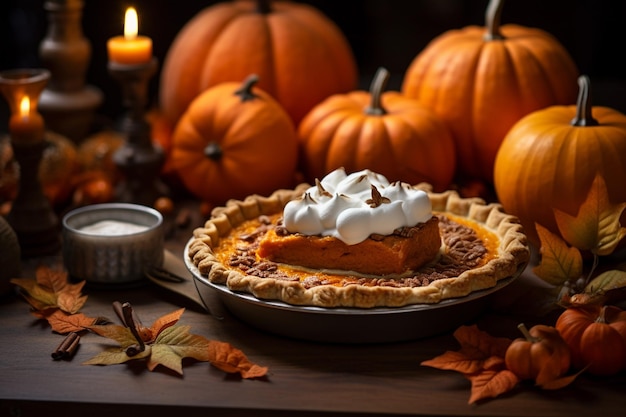 Pumpkin pie is a traditional Thanksgiving dessert made from spiced pumpkin filling in a pie crust