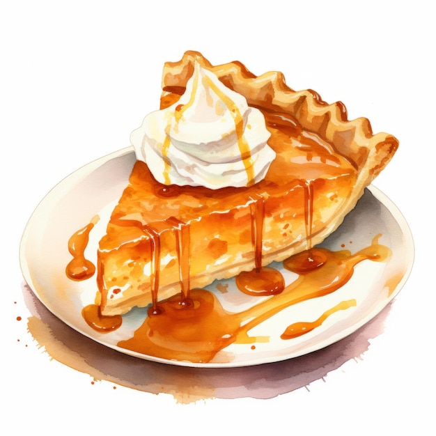 Pumpkin Pie Watercolor Clipart On White Background