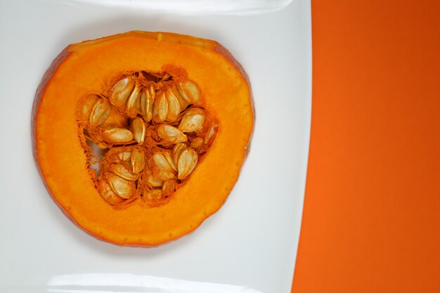 Pumpkin piece on a white plate