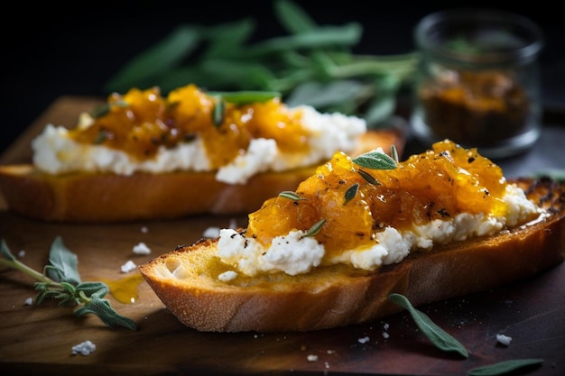 Pumpkin Sage Ricotta Bruschetta delicious Bruschetta food image photography