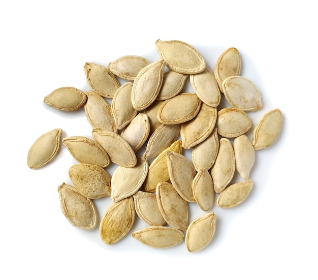 Pumpkin seed isolated on white Healthy organic food snack Ingridient for diet