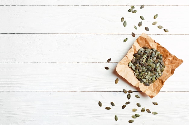 Pumpkin seeds on a paper napkin