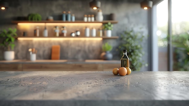 Photo a pumpkin sits on a counter with a plant in the background