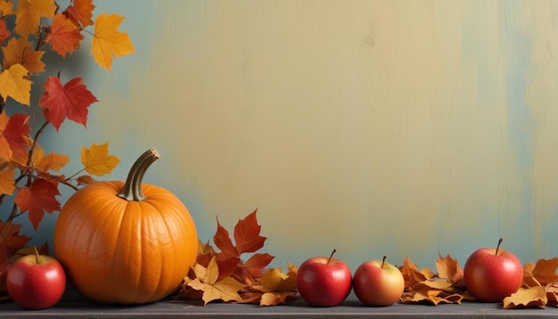 Photo a pumpkin and some apples are on a window sill