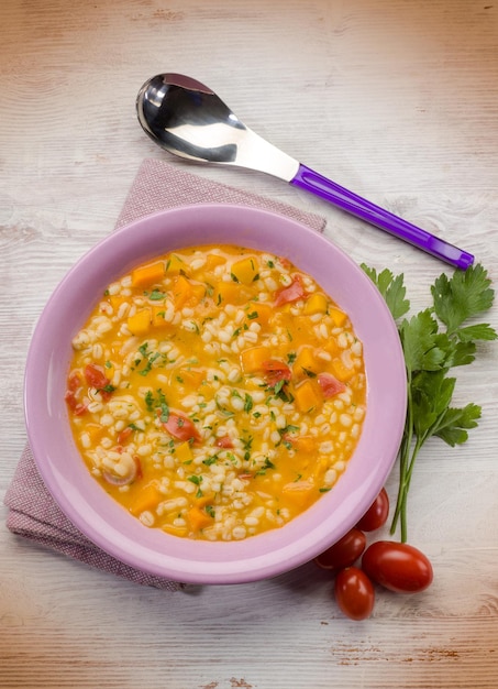 Pumpkin soup with barley