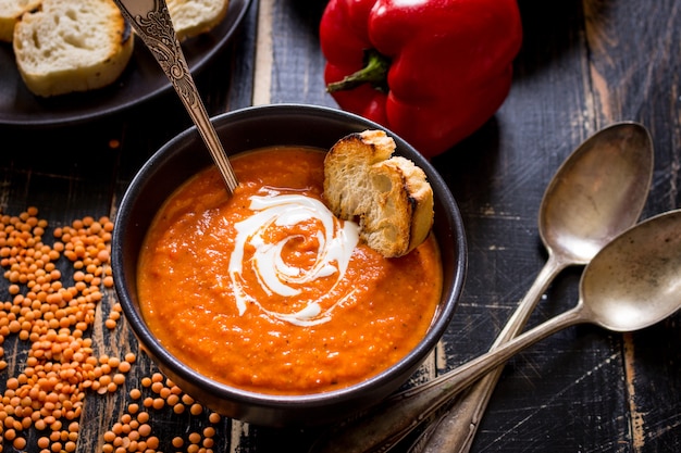 Pumpkin soup with heavy cream 