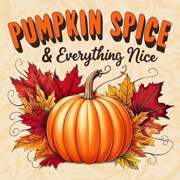 Photo pumpkin spice and everything nice unique illustration of orange pumpkin